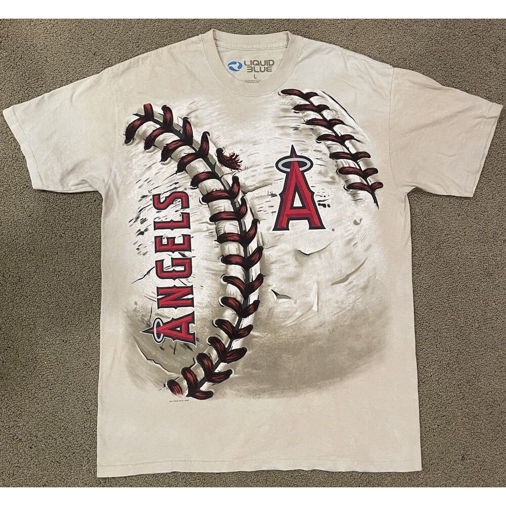 2014 Anaheim Angels Liquid Blue Baseball Graphic Tee - Size Large